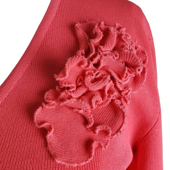 Preston & York Knit Fitted Top Sweater Ruffle Edge Hem & Flower L - Picture 2 of 7